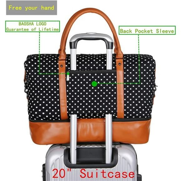 Leather Large Travel Duffel Tote Bag Carry On With Shoe Compartment (Black) - Picture 4 of 14